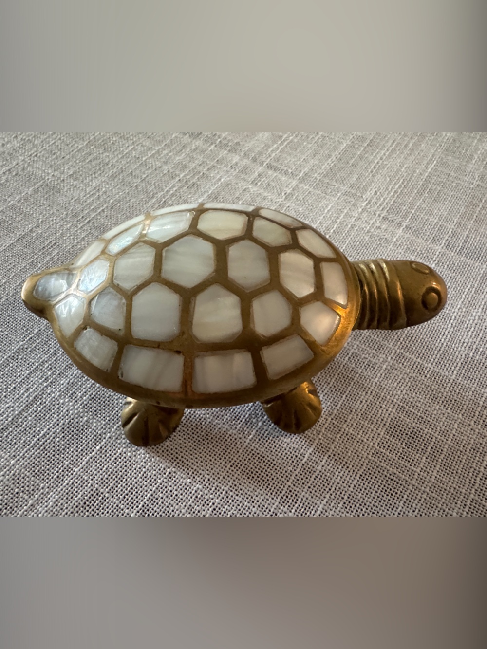 Small Brass Turtle Trinket Box with Mother of Pearl shell